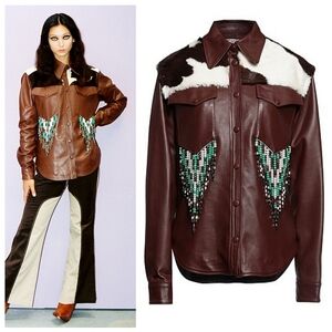 New DAN CASSAB Glen Jacket Chocolate Leather Cow Hair Size Small Unisex Western